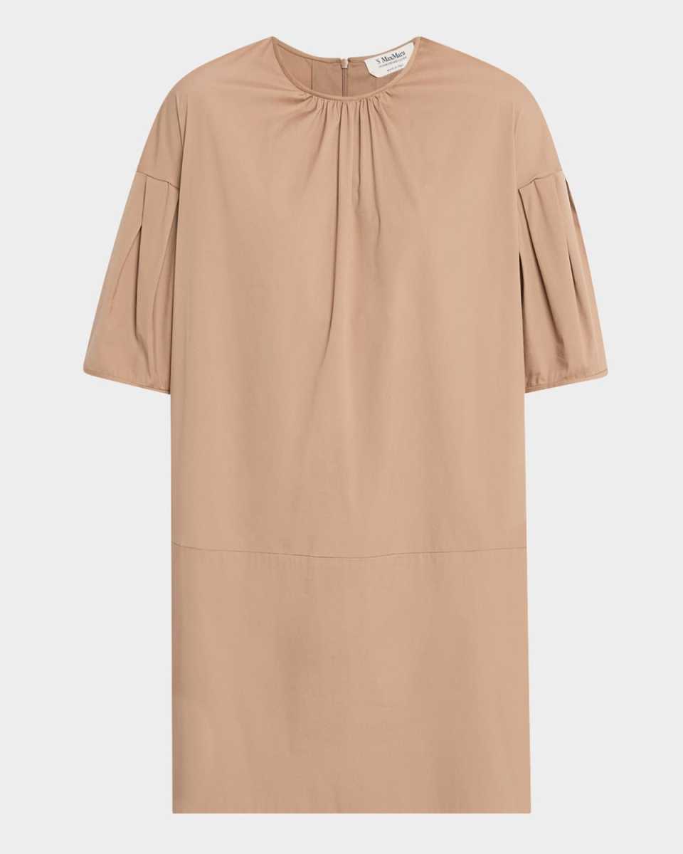 Isotta Pleated Short-Sleeve Mini Shift Dress